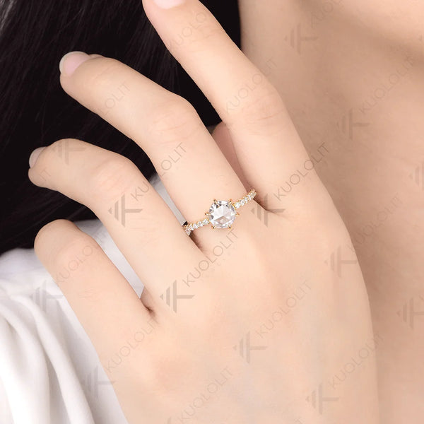 Kuololit 1.5CT Hexagon Rose Cut Moissanite Ring for Women Solid14K10K 585 Yellow Gold Engagement Ring for Anniversary Christmas