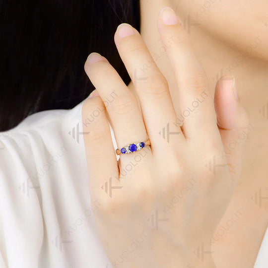Kuololit 0.5CTW Lab Diamonds Blue Sapphire Ring for Women Solid 14K 10K 585 Yellow Gold Blue Ring for Engagement Christmas Gifts
