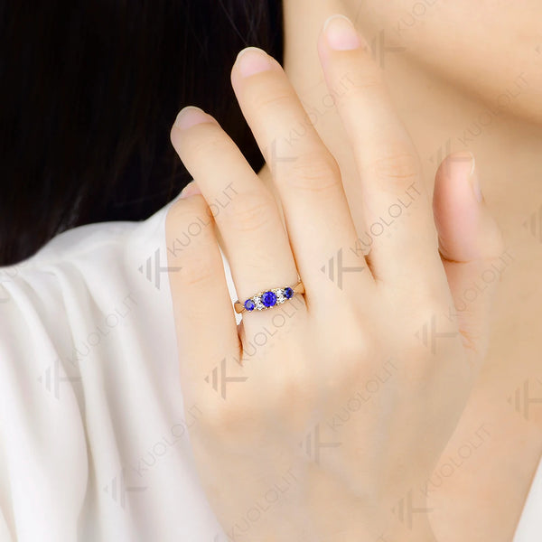 Kuololit 0.5CTW Lab Diamonds Blue Sapphire Ring for Women Solid 14K 10K 585 Yellow Gold Blue Ring for Engagement Christmas Gifts