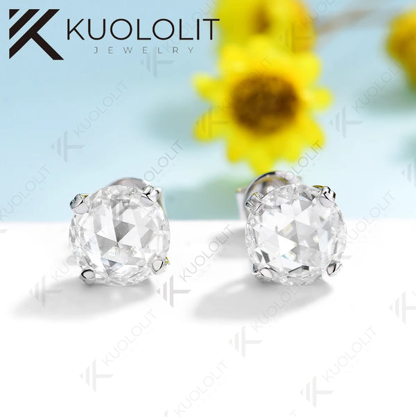 Kuololit 2CTW Rose Cut Moissanite Stud Earrings for Men 585 14k 10k Yellow Gold Stud Earrings for Christmas Gifts Anniversary