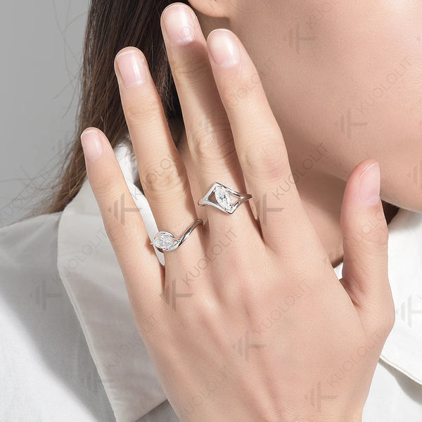 Kuololit 1CT Marquise Cut Moissanite Ring for Women Solid 18K 14K 10K Gold Ring for Anniversary Engagement Gifts