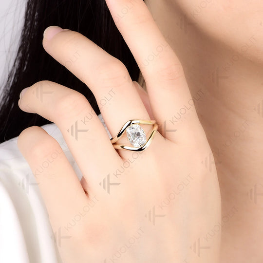 Kuololit 3CT OMC Cushion Custom Moissanite Ring for Women Solid 14K 10K Yellow Gold Engagement Ring for Christmas Gifts Party