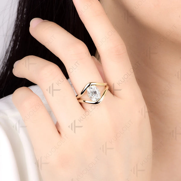 Kuololit 3CT OMC Cushion Custom Moissanite Ring for Women Solid 14K 10K Yellow Gold Engagement Ring for Christmas Gifts Party