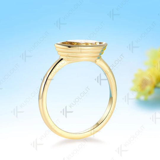 Kuololit 2CT Champagne Marquise Moissanite Custom Set Ring for Women Solid 14K 10K 585 Yellow Gold for Christmas Gifts Party