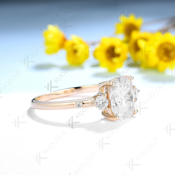 Kuololit 3CT Cushion Moissanite Rings for Women Solid 585 10K Sterling Silver Gemstone Jewelry for Wedding Engagement Christmas