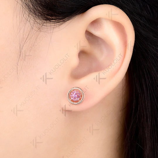 Kuololit 0.25CTW Lab Grown Pink Sapphire Custom Stud Earrings for Women 14K 10K 585 Yellow Gold Stud Earrings for Christmas Gift