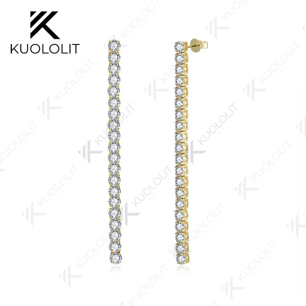 Kuololit 10.5CTW Lab Grown Diamonds Stud Earrings for Women Solid 18K 14K 10K Yellow Gold D VS1 Long Tennis Earrings for Christmas Gifts