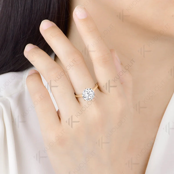 Kuololit 4CT Moissanite Custom Ring for Women Solid 14K 10K 585 Yellow Gold Brilliant Cut Engagement Ring for Christmas Gift
