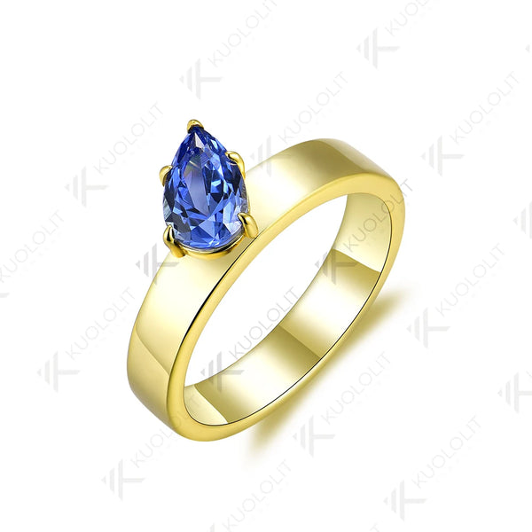 Kuololit 1.5CT Lab Grown Blue Sapphire Gemstone Engagement Rings for Women Men Solid 18K14K10K Yellow Gold for Party Christmas