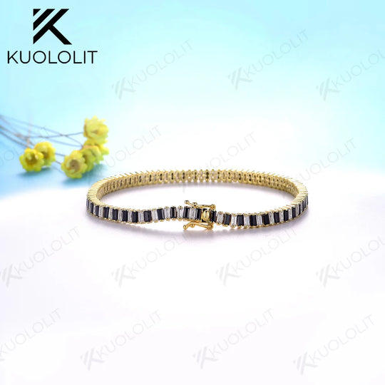 Kuololit 6CTW Black White Moissanite Tennis Bracelet for Women Solid 18K 10K 585 Gold Diamond Alternating Color for Christmas