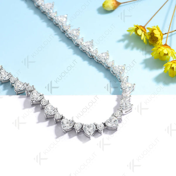 Kuololit 33CTW Moissanite Tennis Necklace for Women Pure 18K 14K 10K Gold Heart Necklace for Anniversary Engagement Christmas