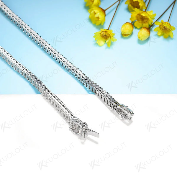 Kuololit 2CTW Moissanite Bracelets for Women Men 14K 10K 585 Solid Gold Silver Emerald Cut  for Engagement Classic Christmas