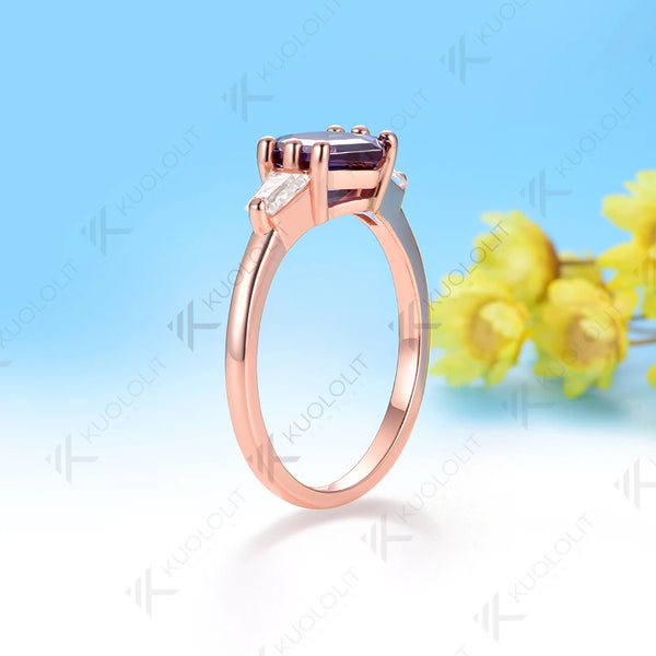 Kuololit 2CT Hexagon Lab Grown Alexandrite Ring for Women Solid 585 10K 14K Yellow Gold for Wedding Engagement Christmas Gifts