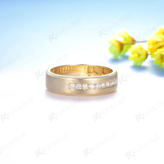 Kuololit 0.27CTW Lab Grown Diamond Brushed Band for Men Women Solid 10K 14K Gold 925 Sliver Round Cut For Wedding Christmas Gift