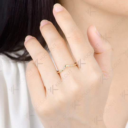 Kuololit  0.11CTW Lab Diamond Wedding V Band for Women Solid 14K 10K Yellow Gold Eternity Band Ring for Engagement Christmas