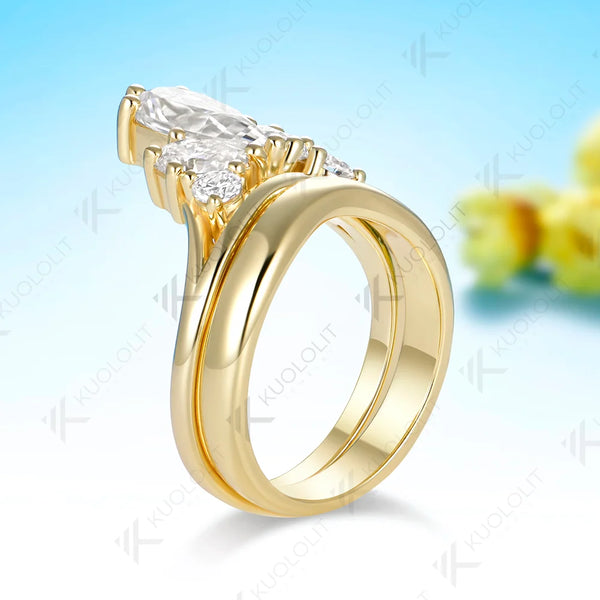 Kuololit 2.6CTW Pear Cut Moissanite Custom Ring for Women Solid 14K 10K 585 Yellow Gold Engagement Ring for Christmas Gifts