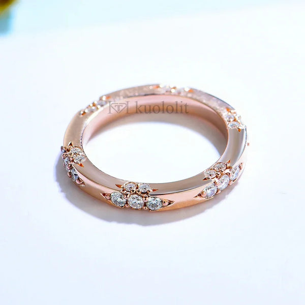 Kuololit Knife Edge 585 14K 10K Rose Gold Moissanite Ring for Women Lacie Matching Eternity Band Engagement Promise New Arrival