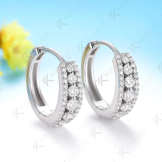 Kuololit 1CTW Lab Grown Diamonds Custom Hoop Earrings for Women Solid 14K 10K Yellow Gold for Christmas Gifts Party Anniversary