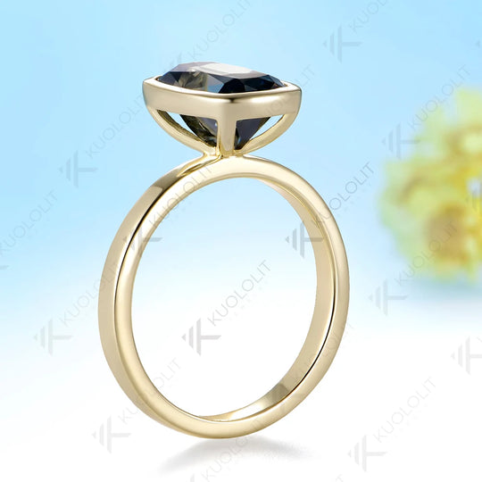 Kuololit 3.5CT OMC Grey Cushion Moissanite Custom Ring for Women Solid 14K 10K  Yellow Gold Ring for Anniversary Christmas Gift
