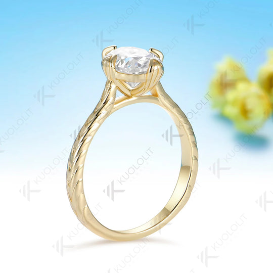 Kuololit 2CT Oval Moissanite Custom Ring for Women Solid 14K 10K 585 Yellow Gold for Christmas Engagement Anniversary Gift Party
