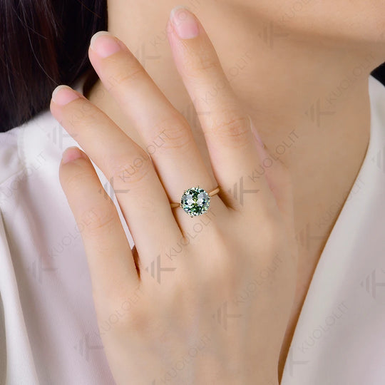 Kuololit 4CT Jubilee Cut Cyan Moissanite Engagement Ring for Women Solid 14K 10K Yellow Gold Ring for Anniversary Christmas Gift