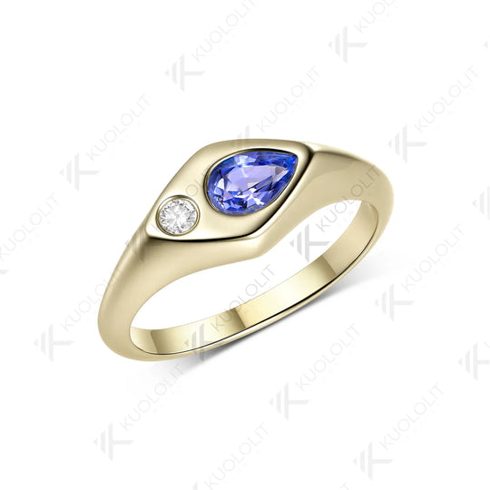 Kuololit 0.5CT Lab Grown Sapphire Diamond Custom Ring  for Women Solid 14K 10K 585 Yellow Gold Wedding Band for Christmas Gifts
