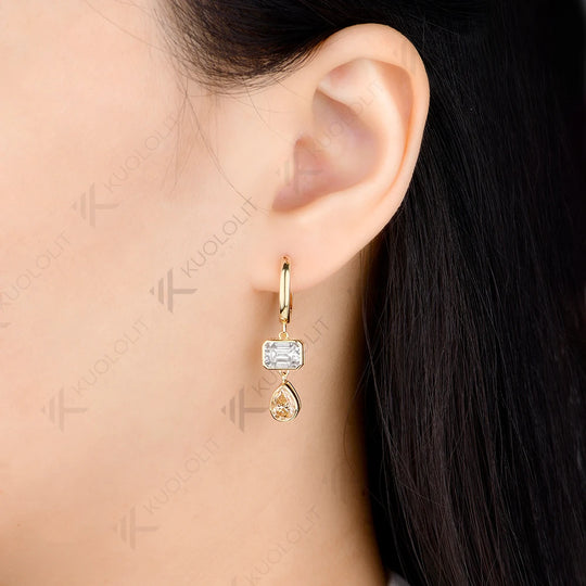 Kuololit 3.6CT Champagne Moissantie or Lab Pink Sapphire Necklace Earrings for Women Solid 14K 10K 585 Yellow Gold Hoop Earrings for Christmas Gift