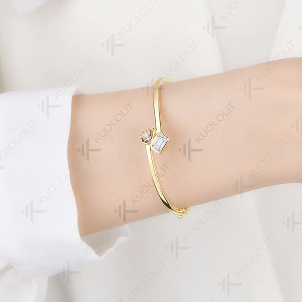 Kuololit 1.8CTW Champagne Moissantie Bangle for Women Solid 10K Yellow Gold Bracelet Bangle for Engagement Trendy Christams Gift