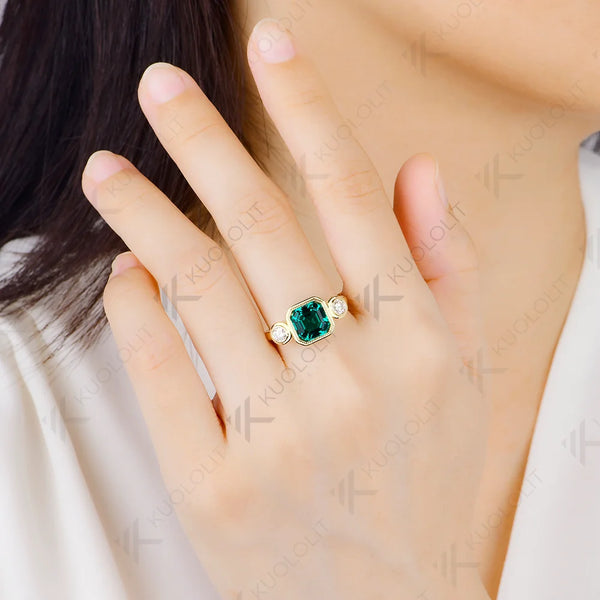 Kuololit 2.5CT Lab Grown Emerald Diamonds Ring for Women Solid 14K 10K 585 Yellow Gold for Christmas Gift Engagement Anniversary