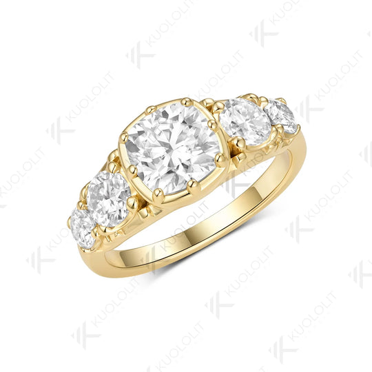 Kuololit 3.2CTW Moissanite Custom Ring for Women Solid 14K 10K 585 Yellow Gold for Christmas Engagement Anniversary Gift Party