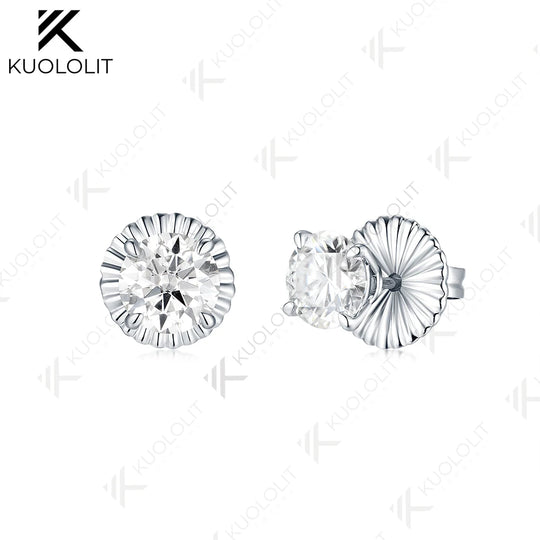 Kuololit 585 14K 2ctw Round Cut Moissanite Earring White Gold Earrings for Women Brilliant Cut D VVS Classic Earring Christmas