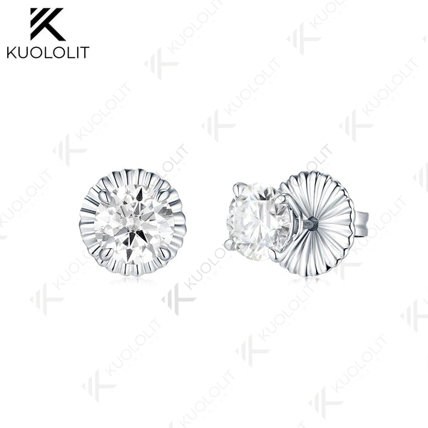Kuololit 585 14K 2ctw Round Cut Moissanite Earring White Gold Earrings for Women Brilliant Cut D VVS Classic Earring Christmas