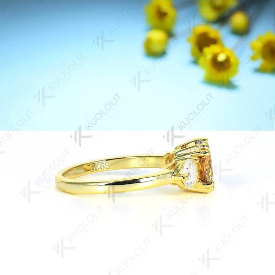 Kuololit 2CT Champagne Moissanite and 0.8ct White Moissanite Rings for Women Round Cut Solitaire Ring for Engagement Wedding