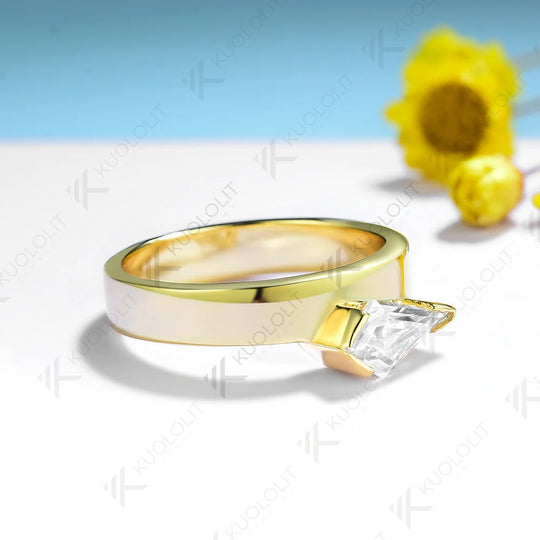 Kuololit 1CT Moissanite Ring for Women Solid 18K 14K 10K 585 White Gold Kite Engagement Ring for Christmas Anniversary Gift