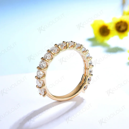 Kuololit Round Cut  Moissanite Ring for Women Solid 14K 10K Yellow Gold Low Set Wedding Band Engagement Gift Fine Jewelry