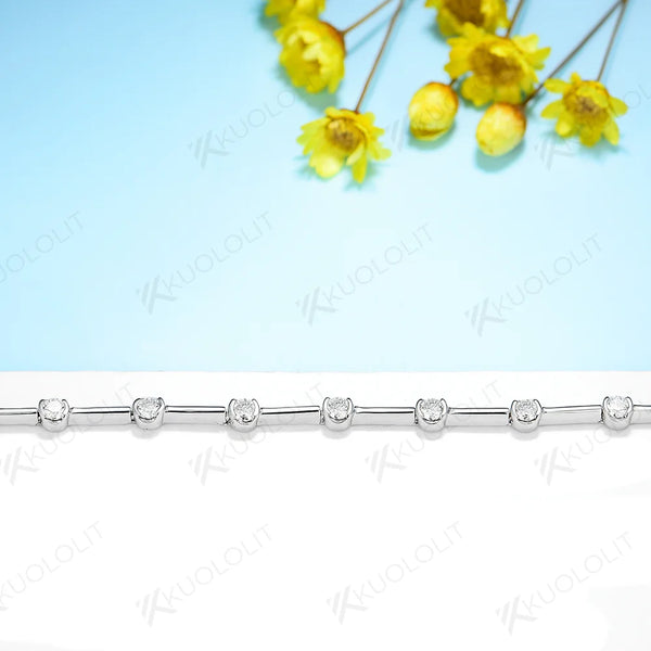 Kuololit 1.26CTW Moissanite Bracelets for Women Men 14K 10K 585 Solid Gold Silver Round Cut Tennis Engagement Classic Christmas