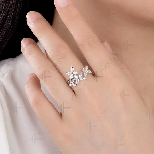 Kuololit 3CTW Moissanite butterfly Ring for Women Soild 10K 14K Yellow Gold Ring Band for Engagement Christmas Party Gifts