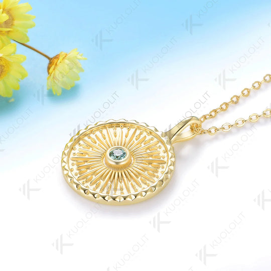 Kuololit 0.1CT Cyan Moissanite Necklace for Women Solid 14K 10K Yellow Gold Engagement Ring for Christmas Gift Party Anniversary