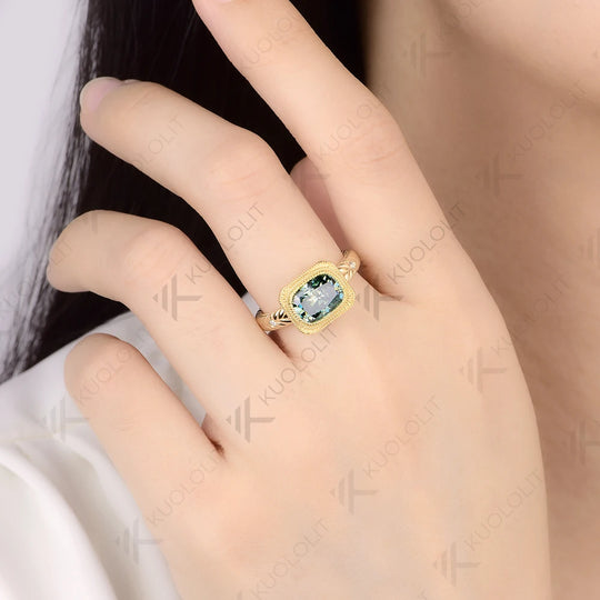 Kuololit 2.5CT Cushion Cut Cyan Moissanite Ring for Women Solid 14K 10K 585 Yellow Gold Engagement Ring for Christmas Gift Party