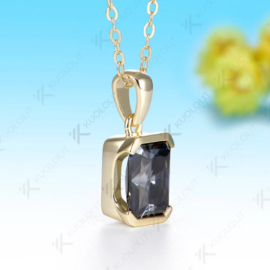 Kuololit 3CT Gray Moissanite Custom Necklace for Women Solid 585 14K 10K Yellow Gold Emerald cut Necklace for Christmas Party