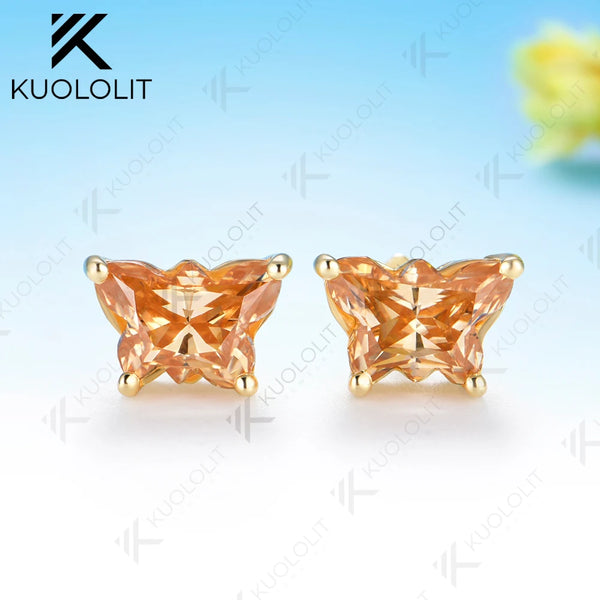 Kuololit 4CTW Butterfly Champagne Moissanite Clip Earring for Women Solid 14K 10K Yellow Gold Earring for Christmas Gift Party