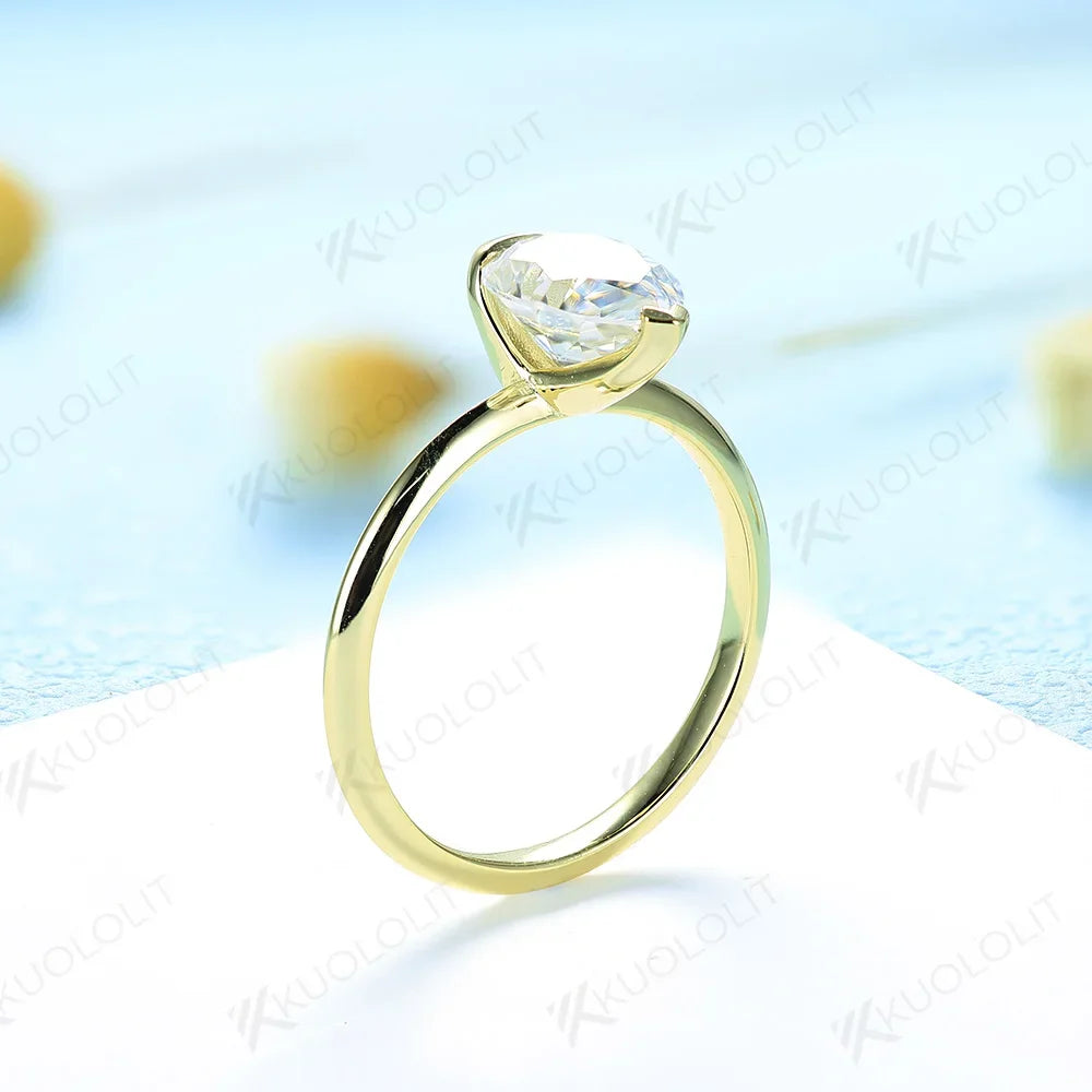 Kuololit Moissanite Rings for Women Solid 18K 14K 10K 925 Sliver Yellow Gold 1.5CT Pear Cut for Anniversary Wedding Engagement