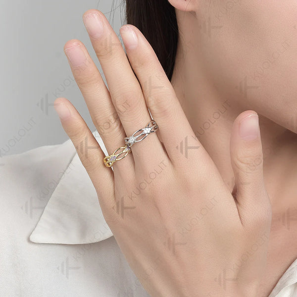 Kuololit 0.28CTW Lab Grown Diamond Hollow Band for Men Women Solid 10K 14K Gold 925 Sliver Round Cut for Wedding Christmas Gift