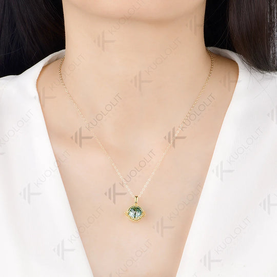 Kuololit 4CT Cyan Moissanite Jubilee Cut Necklace for Women Solid 14K 10K Yellow Gold Engagement Necklace for Christmas Gifts