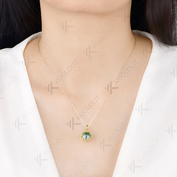 Kuololit 4CT Cyan Moissanite Jubilee Cut Necklace for Women Solid 14K 10K Yellow Gold Engagement Necklace for Christmas Gifts