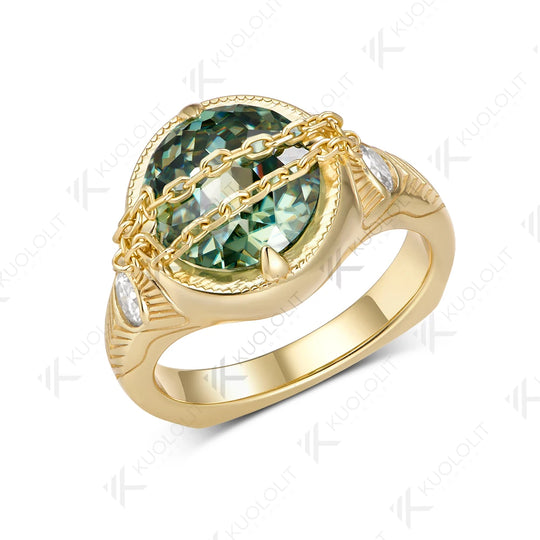 Kuololit 4CT Cyan Moissanite Jubilee Cut Custom Ring for Women Solid 14K 10K 585 Gold Engagement Chain Ring for Christmas Gifts