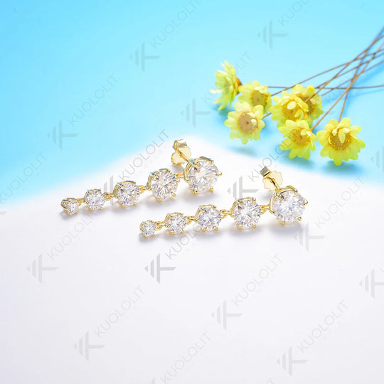 Kuololit 5.8CTW Moissanite Stub Earrings for Women  18K 14K 10K Two Tone Gold Long Earrings for Anniversary Engagement Gifts