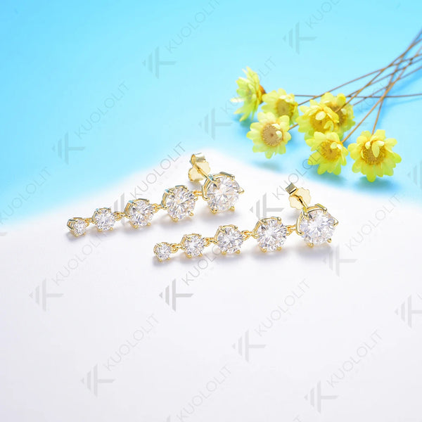 Kuololit 5.8CTW Moissanite Stub Earrings for Women  18K 14K 10K Two Tone Gold Long Earrings for Anniversary Engagement Gifts