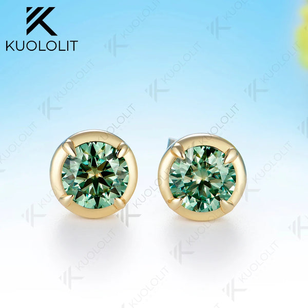Kuololit 1.6CTW Cyan Moissanite Stub Earrings for Women Solid 14K 10K Yellow Gold Stub Green Earrings for Christmas Gifts Party