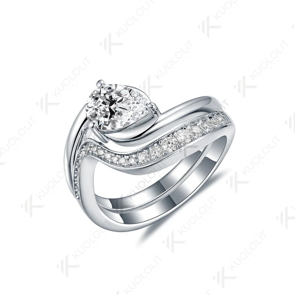 Kuololit IGI 1.0CT Pear Cut Lab Grown Diamond Set Engagement Rings for Men Women Solid 10K14K18K Gold For Wedding Christmas Gift